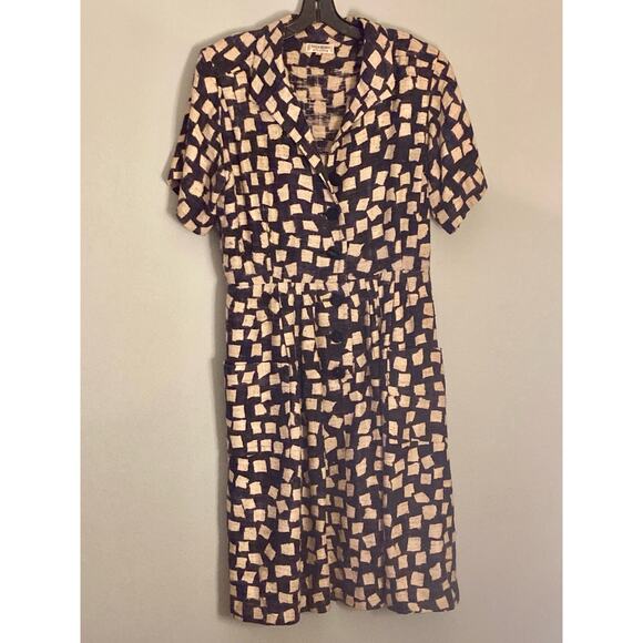 Yves Saint Laurent Rive Gauche Vintage 70s/80s Linen Print Dress Sz 44 - Picture 6 of 8